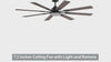72-in 8-Blade Integrated Ceiling Fan with LED Light and Remote,6" and 20" Downrod Included