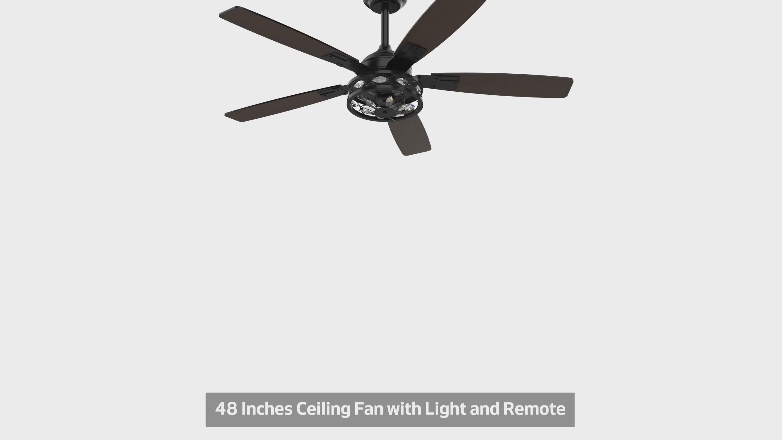 48-inch Wood 5-Blade Crystal Fandelier Ceiling Fan with Remote and Light,4in and 8in Downrods Included