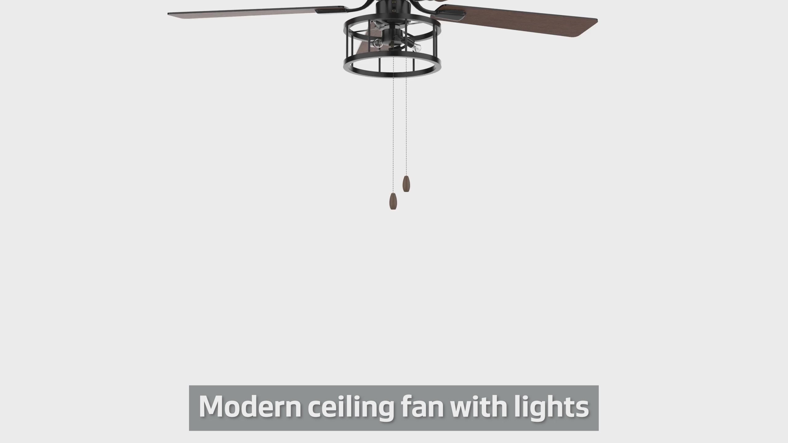 52-inch Indoor Black Ceiling Fan with Light Kit and Pull Chain Included