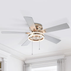Cornelius 52 in. Integrated LED Indoor Hugger Satin Nickel Ceiling Fan with Light and Pull Chain Included