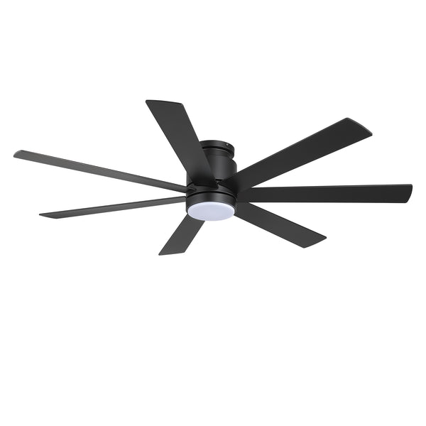 Veyra 60" Black Flush Mount Ceiling Fan with Dimmable Light